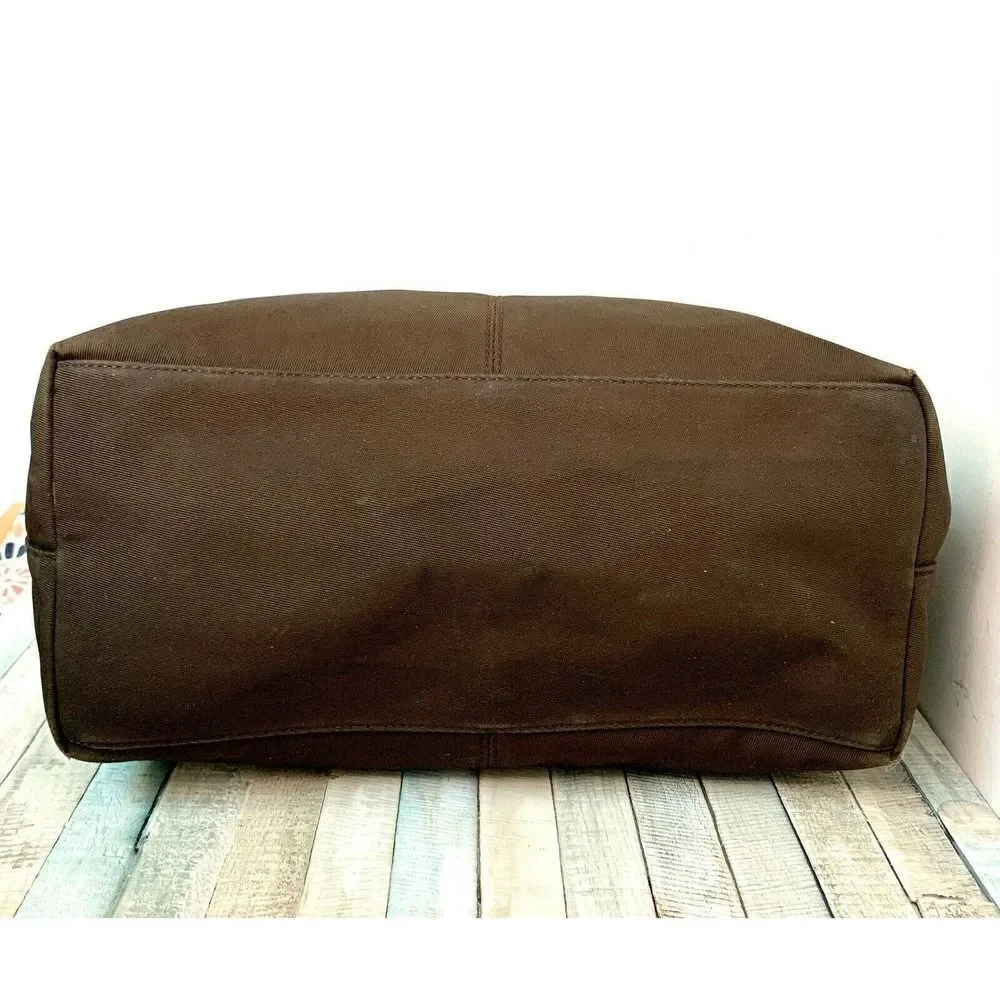 LARGE Charter Club BROWN NYLON CANVAS GENUINE LEATHER HANDLES TOTE HANDBAG PURSE